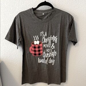 Novelty Gray Christmas T-Shirt with Red Mug Design